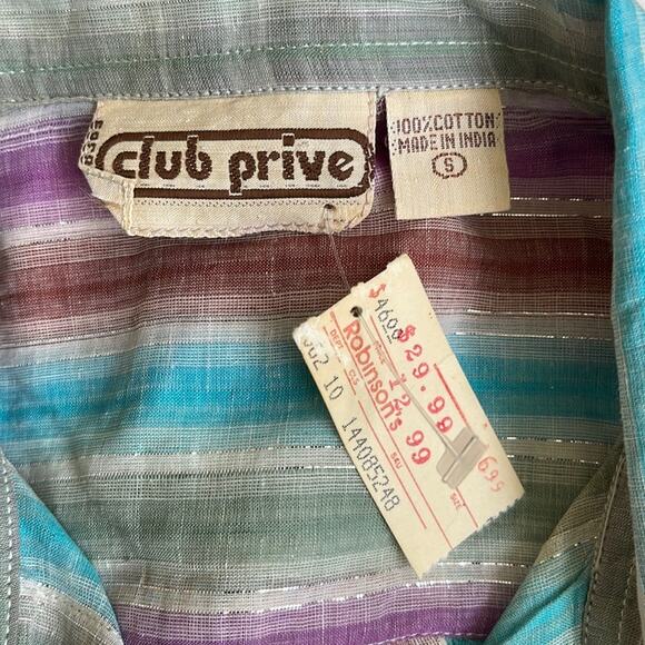 VINTAGE 1980’s Dead Stock Club Privé Striped Blouse Size Small - Picture 2 of 6